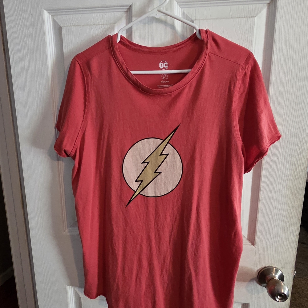 DC Red Short Sleeve Tee with Lightning Graphic